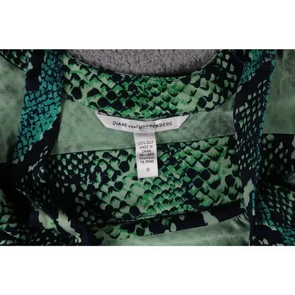 DVF Diane Von Furstenberg Dress 10 FERDON Green Python Snake Silk Jersey  Mini